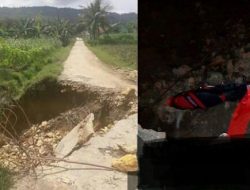 Jalan Ambruk Pengendara Nyongsep Dengan Ketinggian 2,5 Meter