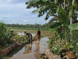 Semangat Babinsa Koramil 0827/05 Lenteng Bersihkan Sampah Bersama Warga
