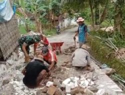 Babinsa Bantu Percepatan Perbaikan Jalan Paving Antar Dusun