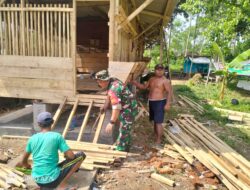 Komsos TNI, Bantu Masyarakat Membuat Kandang Ternak Kambing