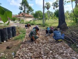Babinsa Bantu Pembuatan Jalan Makadam di Sergang, Batu Putih