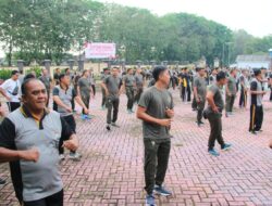 Kodim 0827/Sumenep Ikuti Olahraga Bersama Peringati HUT Bhayangkara ke-79