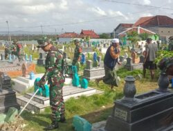 HUT TNI ke-80, Koramil Kalianget Gelar Karya Bakti Bersihkan TPU